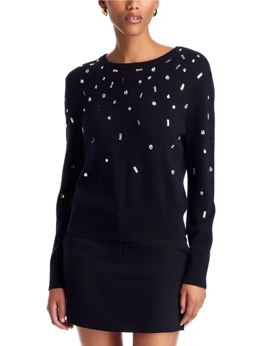 Milly Holly Embellished Wool Blend Crewneck Sweater In Black