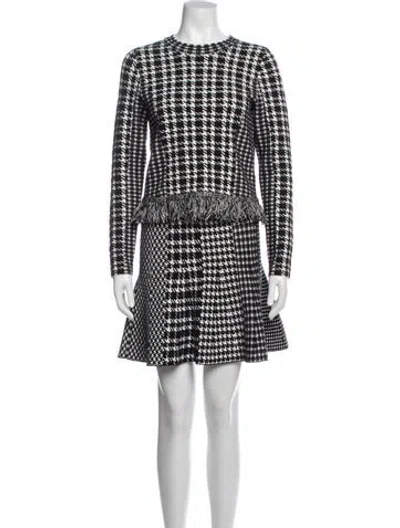 Pre-owned Milly Houndstooth Print Fringe Trim Accent Skirt Set In White