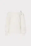 Milly Ida Crystal Bow Cold Shoulder Long Sleeve Sweater In Ecru