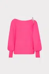 Milly Ida Crystal Bow Cold Shoulder Long Sleeve Sweater In  Pink