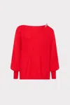Milly Ida Crystal Bow Cold Shoulder Long Sleeve Sweater In Red
