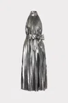 Milly Idena Pleated Lame Halter Dress In Silver