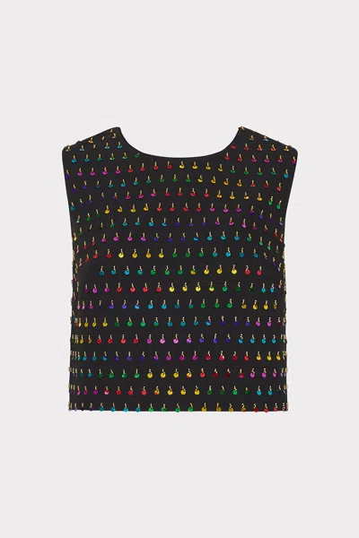 Milly Iiana Beaded Sequin Sleeveless Top In Black/rainbow
