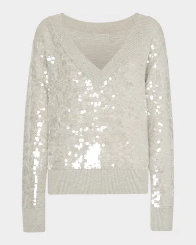 MILLY ILARIA DEEP V-NECK SEQUIN SWEATER
