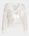 Milly Ilaria Deep V-neck Sequin Sweater In Neutral