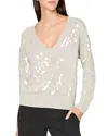 Milly Ilaria Sequin V-neck Long Sleeve Sweater In Metallic