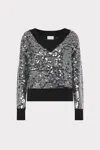 Milly Ilaria Sequin V-neck Long Sleeve Sweater In Black