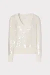 Milly Ilaria Sequin V-neck Long Sleeve Sweater In Ecru