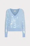 Milly Ilaria Sequin V-neck Long Sleeve Sweater In Light Blue
