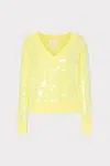 Milly Ilaria Sequin V-neck Long Sleeve Sweater In Light Yellow