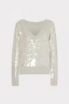 Milly Ilaria Sequin V-neck Long Sleeve Sweater In Metallic