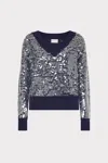 Milly Ilaria Sequin V-neck Long Sleeve Sweater In Navy