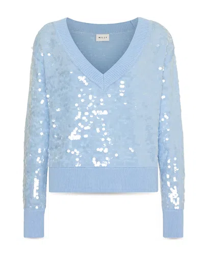 MILLY ILARIA SEQUIN V NECK SWEATER
