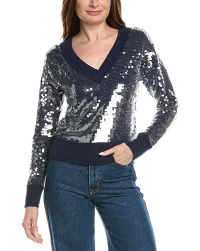 Milly Ilaria Sequin V-neck Sweater In Blue