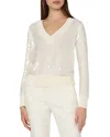 Milly Ilaria Sequin V-neck Long Sleeve Sweater In White