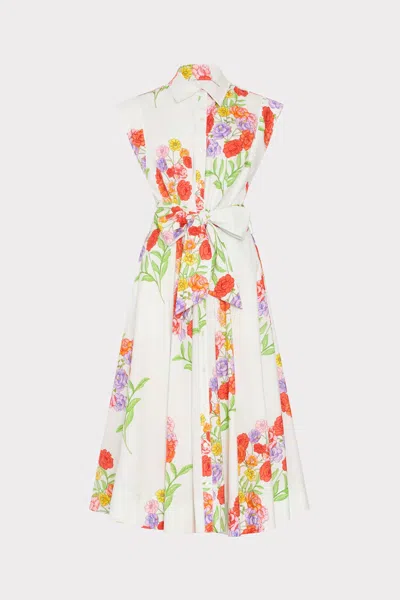 Milly Jules Paris Bouquet Belted Midi Dress In White