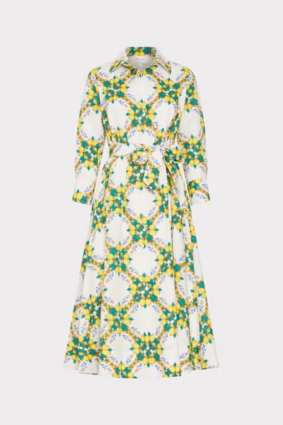 Milly Lexi Print Tie Waist Midi Shirtdress In Green