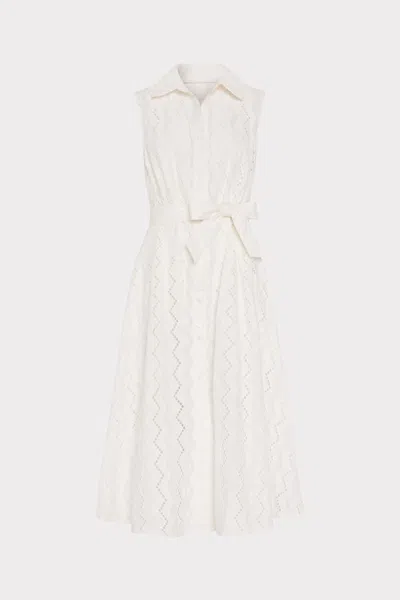 Milly Leya Eyelet Sleeveless Midi Shirtdress In White