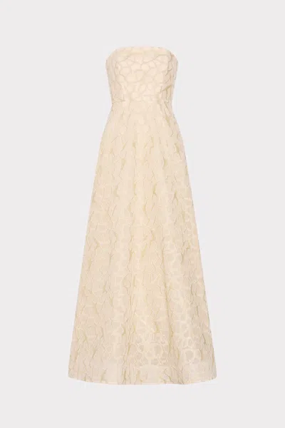 Milly Illy Sonja Curled Lace Gown Maxi Dress In Gold