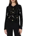 Milly Iman Sequin Knit Cardigan In Black