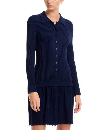 Milly Ines Rib Knit Button Down Mini Dress In Blue