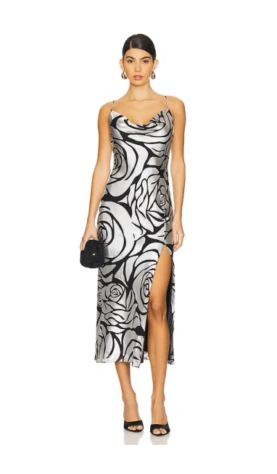 Milly Innessa Cowl Black Rose Devore Dress In Metallic Silver