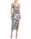 Milly Innessa Cowl Black Rose Devore Dress In Silver/black