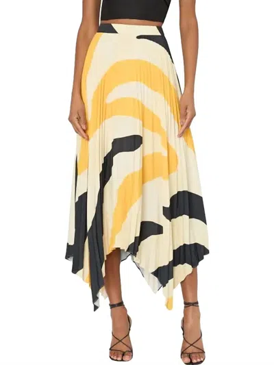 Milly Irene Zebra Pleated Midi Skirt In Yellow/black In Multi