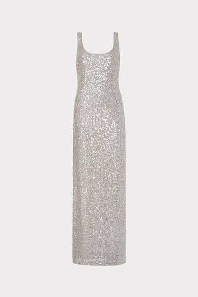 Milly Ishani Sequins Slip Maxi Dress In Grey