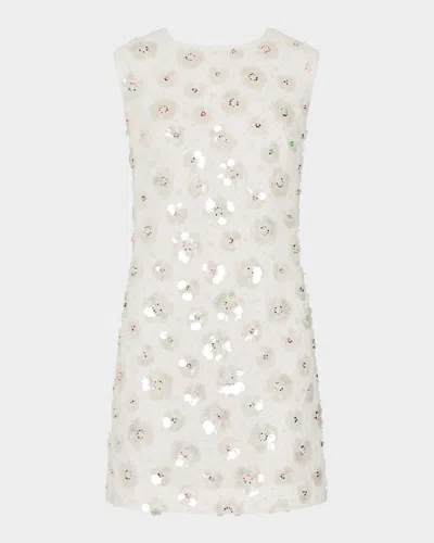 Milly Ivette Beaded Sequin Floral Mini Dress In White