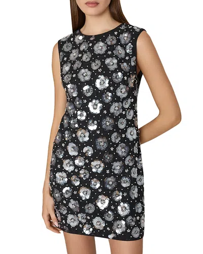 Milly Ivette Fleur Paillette Shift Dress In Black Multi