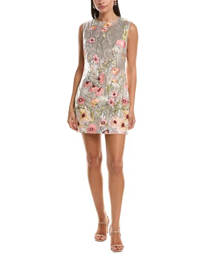 Milly Ivette Floral Sequins Embroidery Mini Dress In Silver
