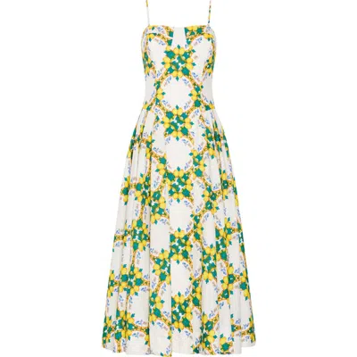 Milly Ivette Print Sleeveless Linen & Cotton Maxi Dress In Multi