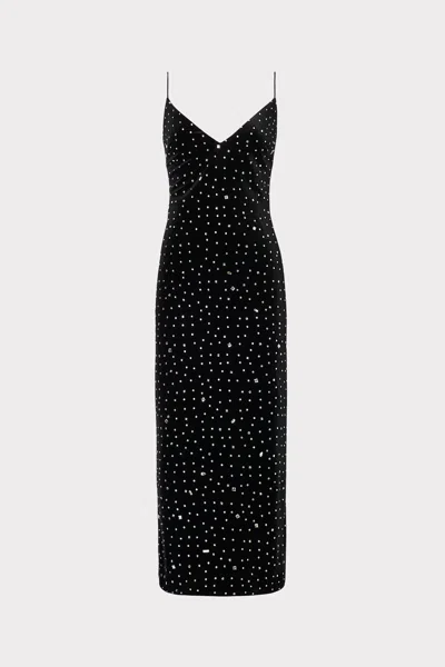 Milly Ivy Velvet Crystal Embellished Slip Maxi Dress In Black/silver