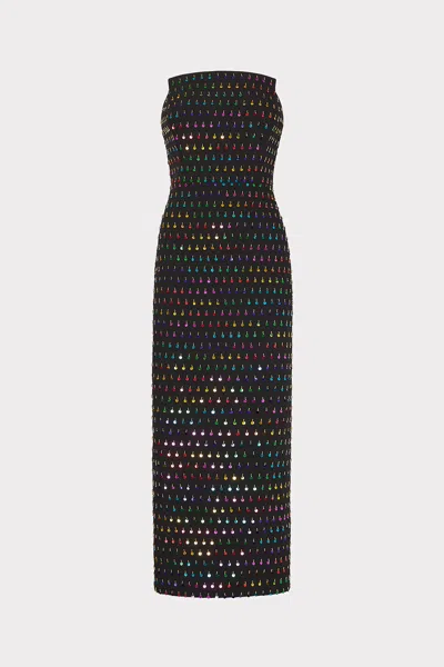 Milly Izabela Beaded Sequin Column Maxi Dress In Black/rainbow