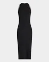 Milly Izel Crystal Halter Ribbed Midi Dress In Metallic Black