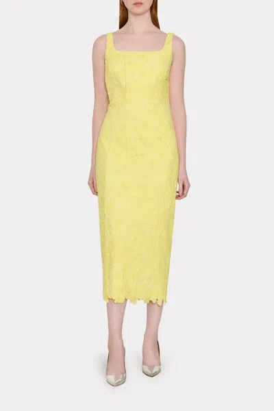 Milly Izel Lace Midi Dress In Yellow In Gold