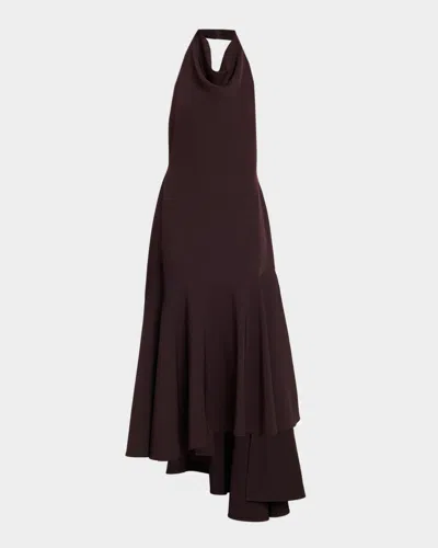 Milly Jade Backless Cady Halter Gown In Brown