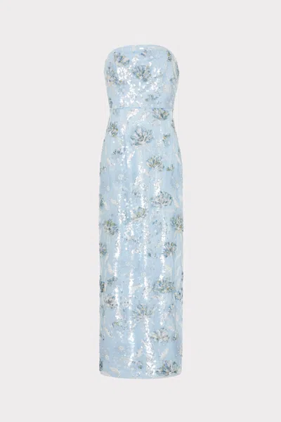 Milly Jasmine Sequins Strapless Maxi Dress In Blue