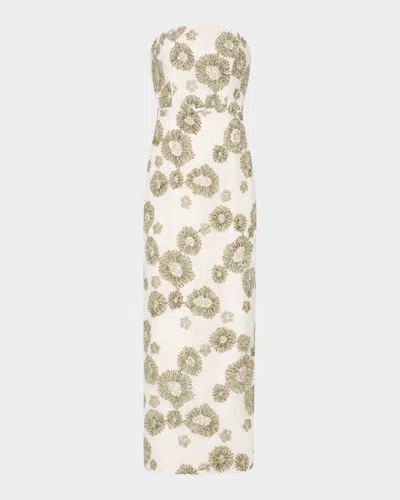Milly Jasmine Strapless Embroidered Lace Midi Dress In Black