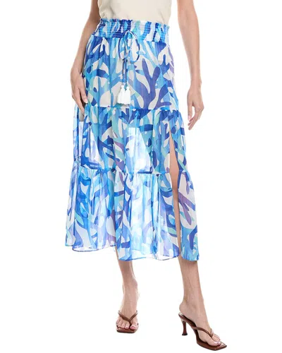 Milly Jem Under The Sea Tiered Chiffon Midi Skirt In Blue
