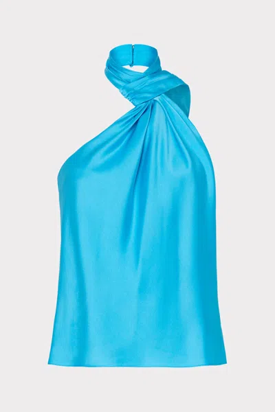 Milly Jen Satin Sleeveless Top In Blue