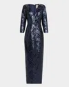 Milly Jenna Plunging Sequin Column Gown In Blue