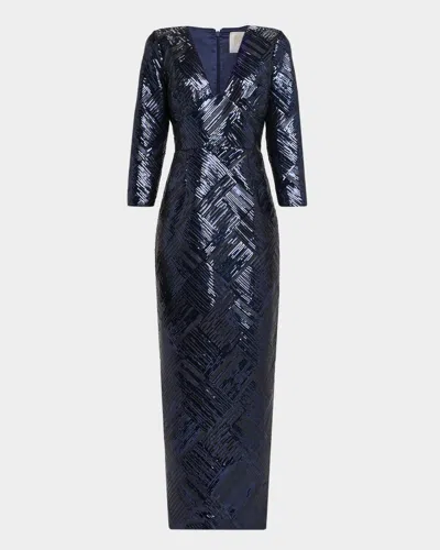 Milly Jenna Plunging Sequin Column Gown In Blue