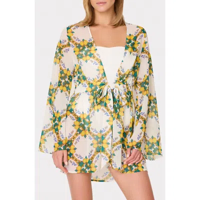 Milly Jessie Lemon Tile Long Sleeve Cover-up In Multi