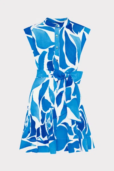 Milly Joan Dream Rose Pleated Mini Dress In Teal Blue
