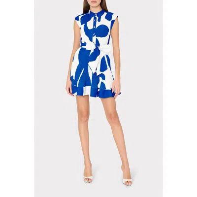 Milly Joan Grand Foliage Pleated Minidress In Blue