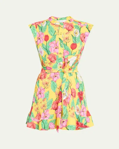 Milly Joan Tulip Rosette Pleated Mini Dress In Yellow