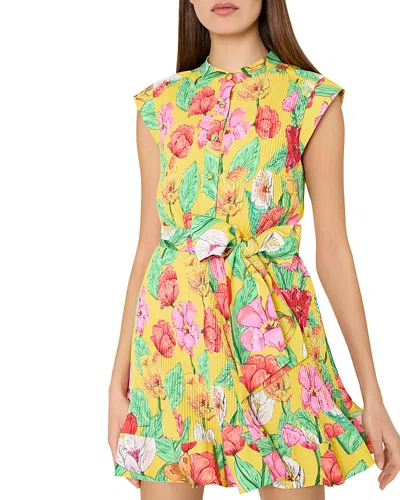 Milly Joan Tulip Rosette Pleated Mini Dress In Yellow