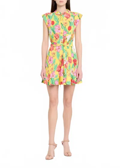 Milly Joan Tulip Rosette Pleated Mini Dress In Yellow In Multi